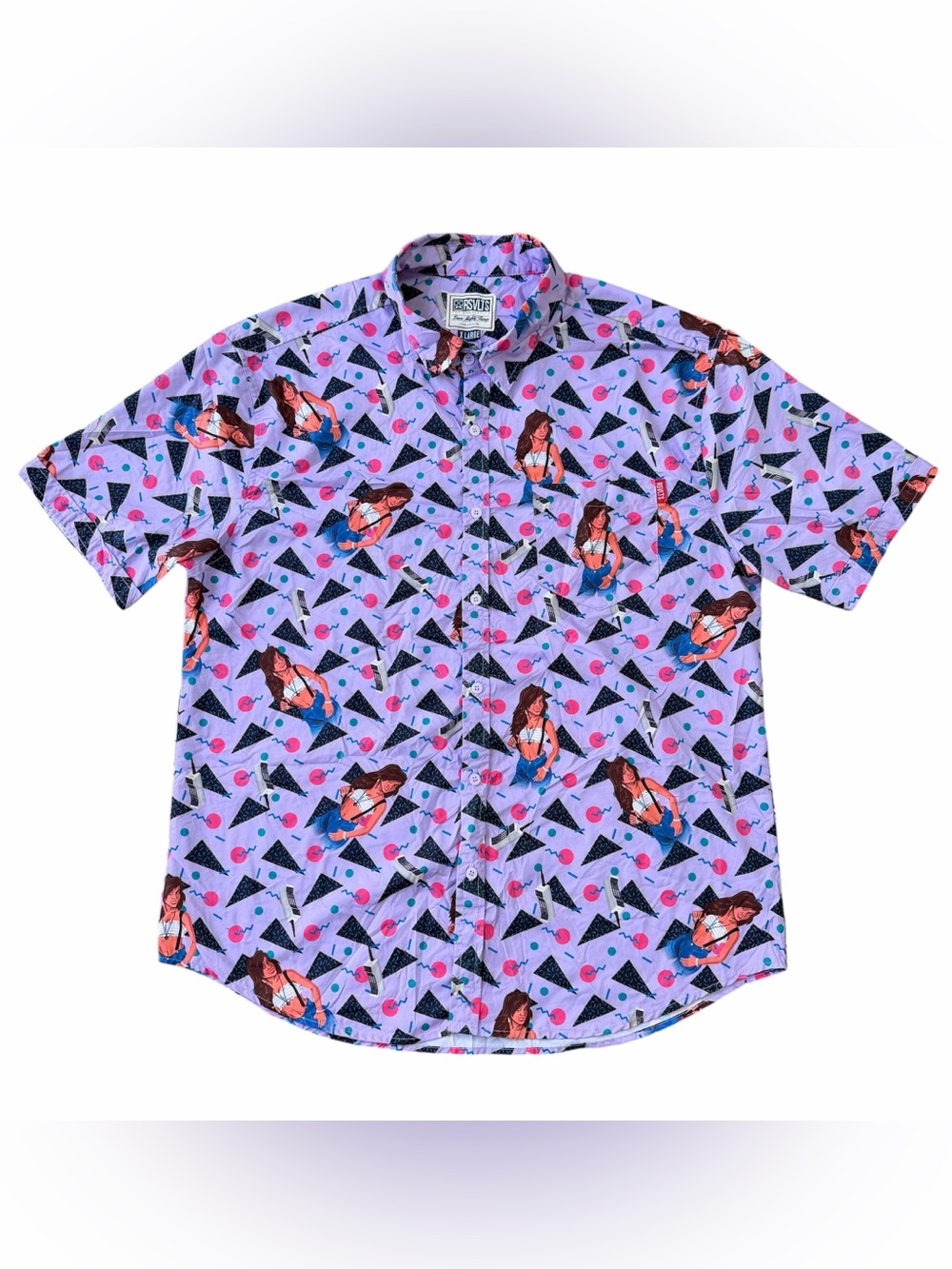 RSVLTS Saved By The Bell Kelly Kapowski Cell Phone AOP Button Shirt XL Retro 90s